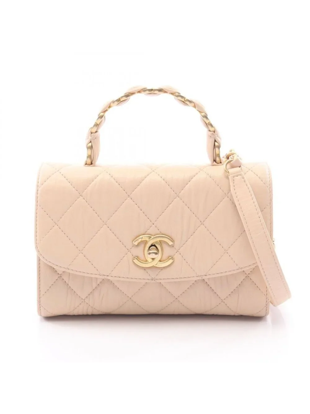 Chanel Shoulder Bag Quilted Top Handle 2-Way Beige Leather Chain